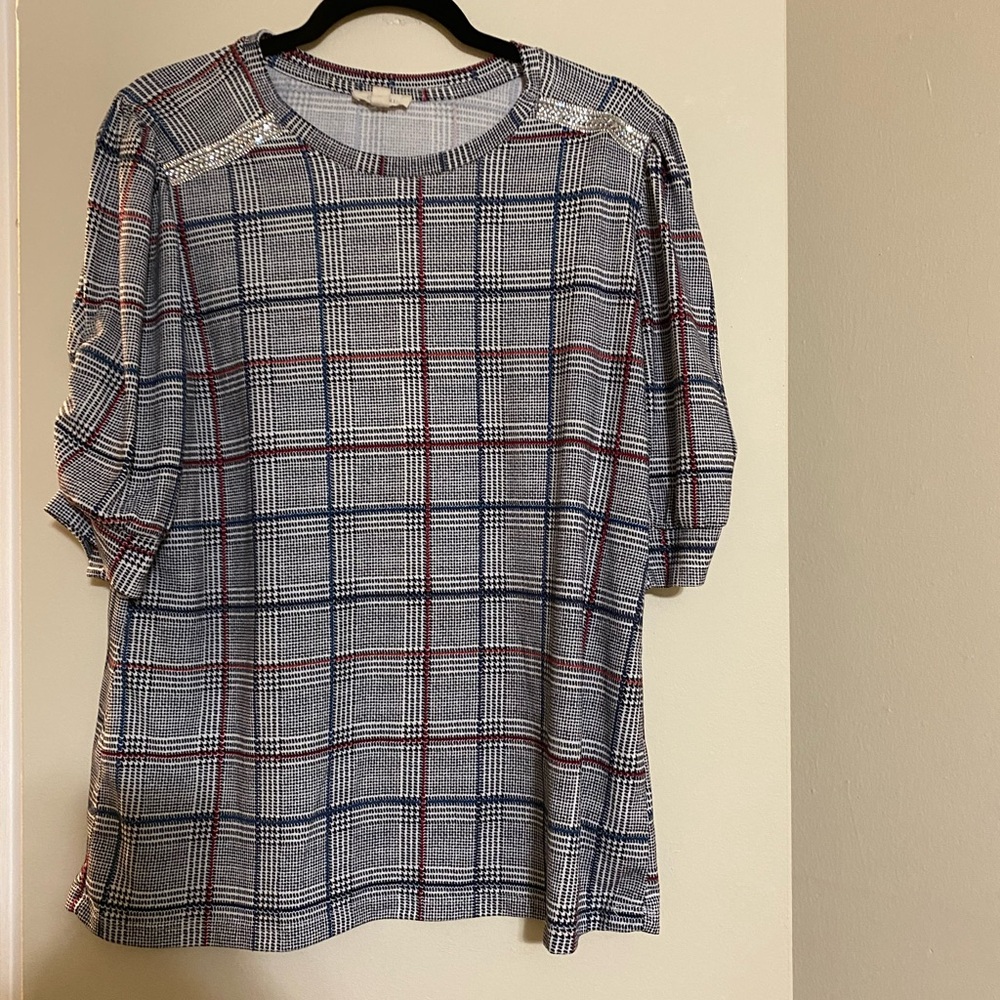 Gray Boxy 3/4 Sleeve Blouse Relaxed Fit